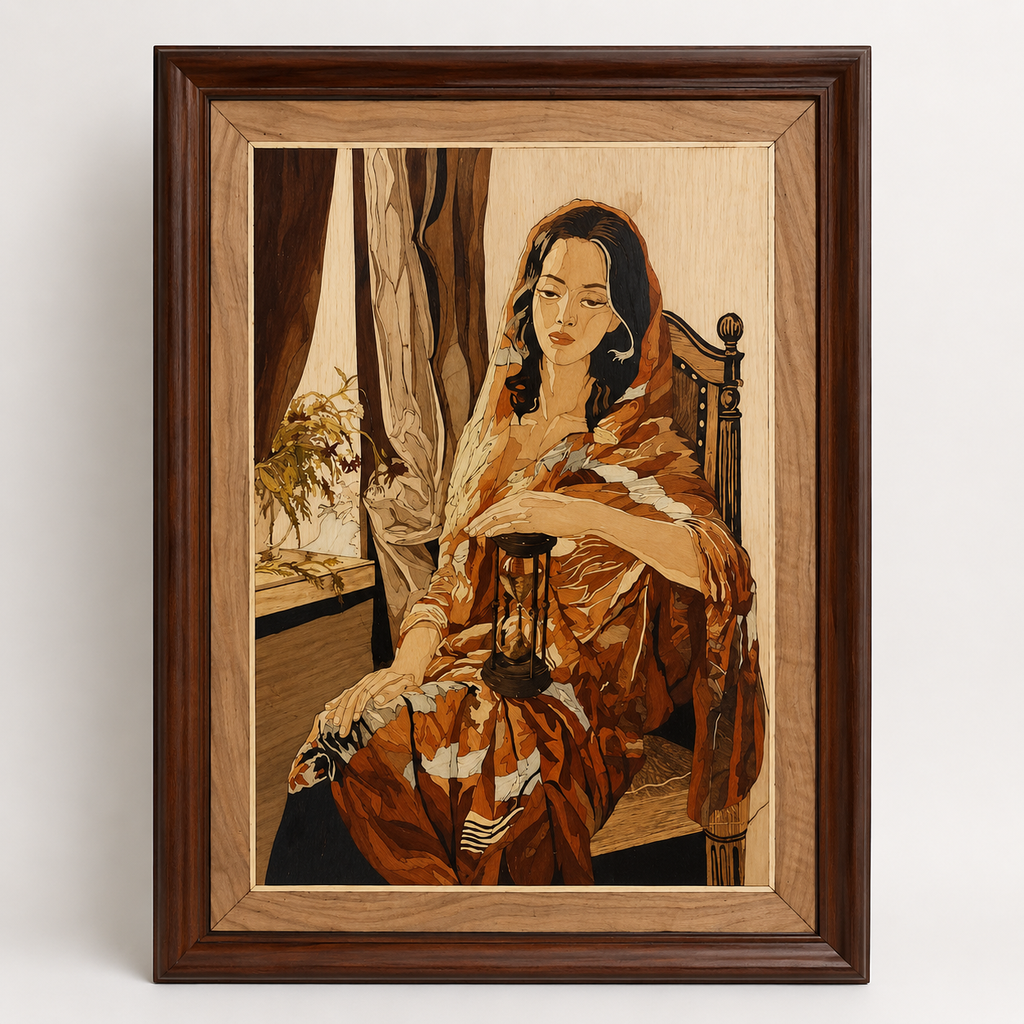 [AC-WA-001] Donna con Clessidra – Handmade Wood Inlay Artwork