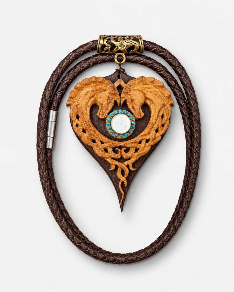 Two Horses Wooden Necklace